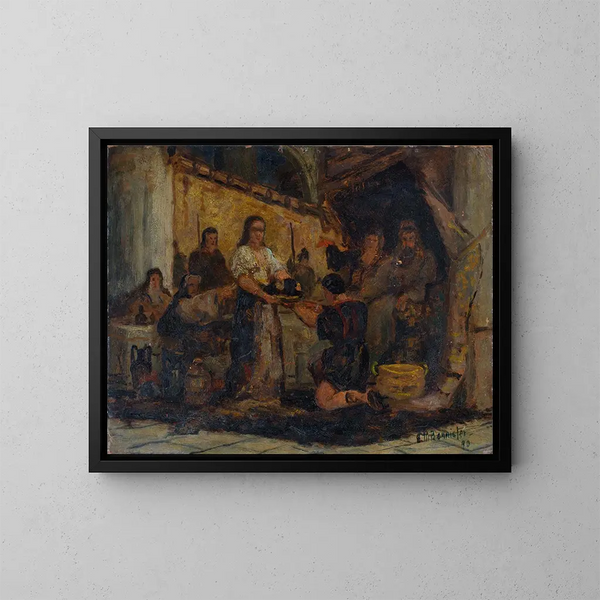 Salomé receiving the head of John the Baptist - Edward Mitchell Bannister — framed artwork on a wall