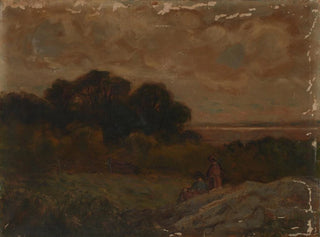 Landscape painting titled without title with two women lying on rocks - Edward Mitchell Bannister — artwork view
