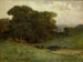 Forest scene painting without title featuring a bridge and cows in the stream in the foreground - Edward Mitchell Bannister — artwork view