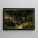 Landscape Painting Untitled Forest Scene with Red Fence and Building - Edward Mitchell Bannister — framed artwork on a wall