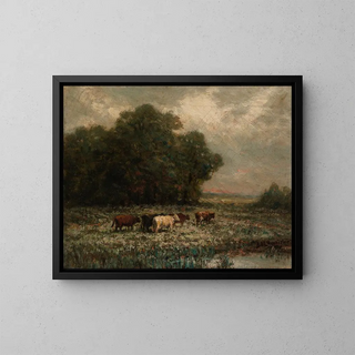 Untitled Landscape with Grazing Livestock - Edward Mitchell Bannister — framed artwork on a wall