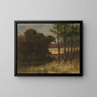 Untitled Landscape with Trees and a Woman - Edward Mitchell Bannister — framed artwork on a wall