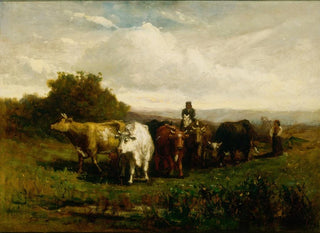 Homme sans titre à cheval, femme à pied conduisant du bétail - Edward Mitchell Bannister — artwork view