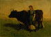 Woman without title walking with a cow - Edward Mitchell Bannister — artwork view