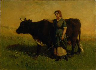 Woman without title walking with a cow - Edward Mitchell Bannister — artwork view