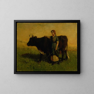 Woman without title walking with a cow - Edward Mitchell Bannister — framed artwork on a wall
