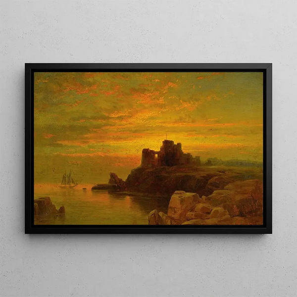 Coastal Sunset Painting - Edward Moran — framed artwork on a wall