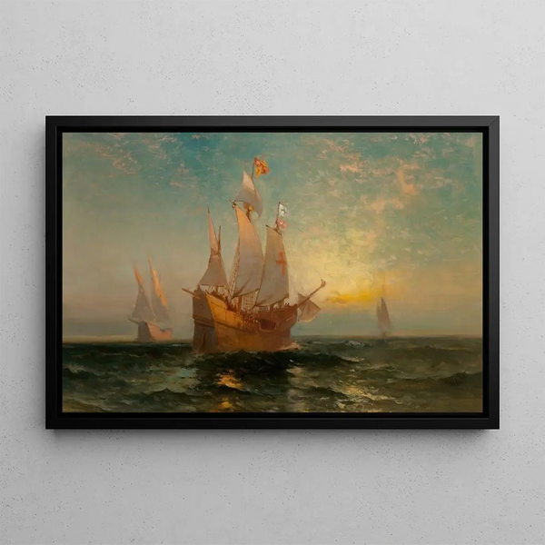 Galion at sunset - Edward Moran — framed artwork on a wall