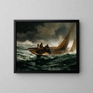 Facing a Storm - Edward Moran — framed artwork on a wall
