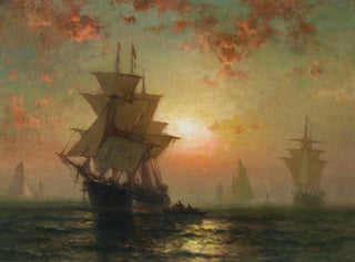 Night Boats Painting - Edward Moran — artwork view