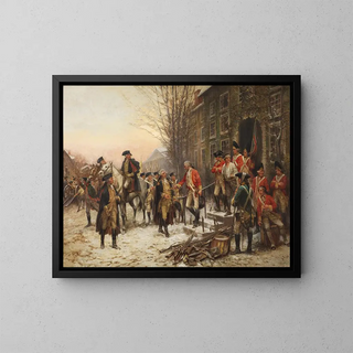 George Washington 1732-1799 in front of Nassau Hall - Edward Percy Moran — framed artwork on a wall