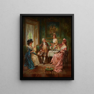 L'heure du thé - Edward Percy Moran — framed artwork on a wall
