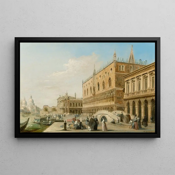 The Palace of the Doges, the Piazzetta and the Library with Santa Maria della Salute in the distance, Venice - Edward Pritchett — framed artwork on a wall