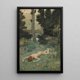 The carefree shepherd - Edward Robert Hughes — framed artwork on a wall