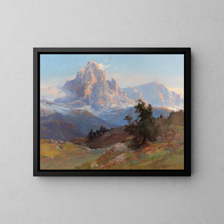 A view of Mount Sassolungo - Edward Theodore Compton — framed artwork on a wall