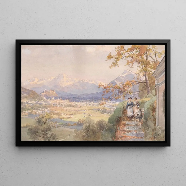 View of the city of Salzburg - Edward Theodore Compton — framed artwork on a wall