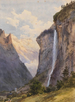Les chutes du Staubbach à Lauterbrunnen, Suisse - Edward Theodore Compton — artwork view