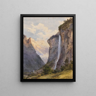Les chutes du Staubbach à Lauterbrunnen, Suisse - Edward Theodore Compton — framed artwork on a wall