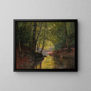 Fishing scene in the Spreewald - Edward Theodore Compton — framed artwork on a wall