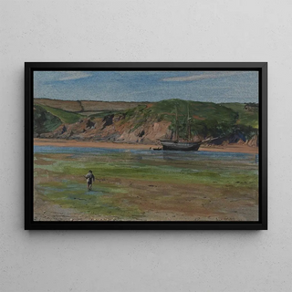 a Devon River at low tide, June 16, 1859 - Edward Thompson Davis — framed artwork on a wall