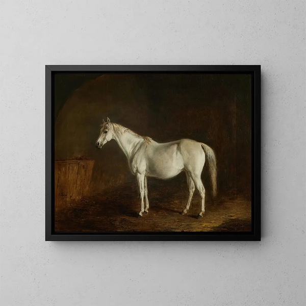 Bobine avec cheval de course gris - Edward Troye — framed artwork on a wall