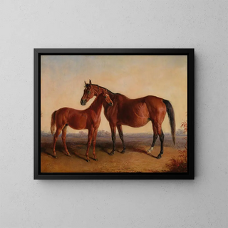 Roxanna and her foal Blarney Stone - Edward Troye — framed artwork on a wall