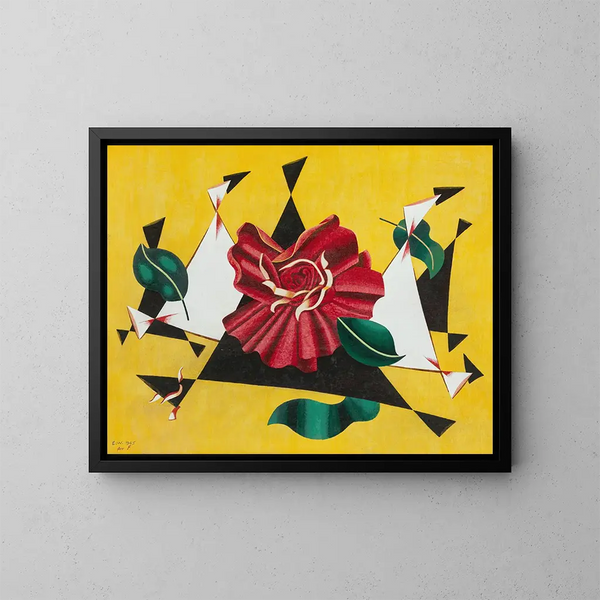 Abstract painting with rose - Edward Wadsworth — framed artwork on a wall