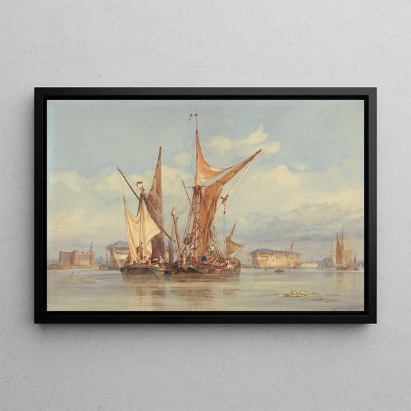 Battery bomb-proof near Gillingham on the Medway - Edward William Cooke — framed artwork on a wall