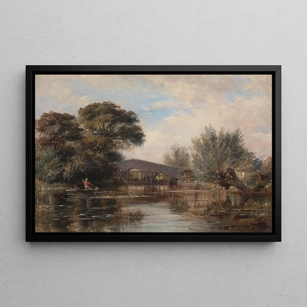 Pont de Godstow près d'Oxford - Edward William Cooke — framed artwork on a wall