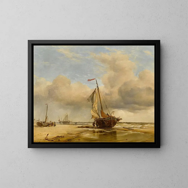 on the beach at Scheveningen, Netherlands - Edward William Cooke — framed artwork on a wall
