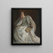 Dame in white sitting, right hand on chin, holding a fan - Edwin Austin Abbey — framed artwork on a wall