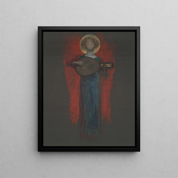 Angel of study with musical instrument - Edwin Austin Abbey — framed artwork on a wall