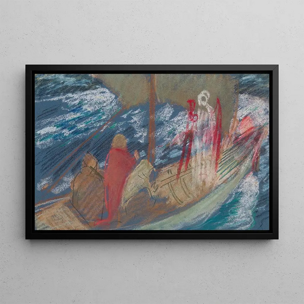 Study for the Ship of Solomon in the series of frescoes The Quest for the Holy Grail at the Boston Public Library - Edwin Austin Abbey — framed artwork on a wall