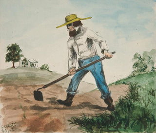 Unidentified illustration painting of a man digging a garden front Three studies of figures back - Edwin Austin Abbey — artwork view