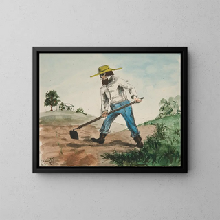 Unidentified illustration painting of a man digging a garden front Three studies of figures back - Edwin Austin Abbey — framed artwork on a wall