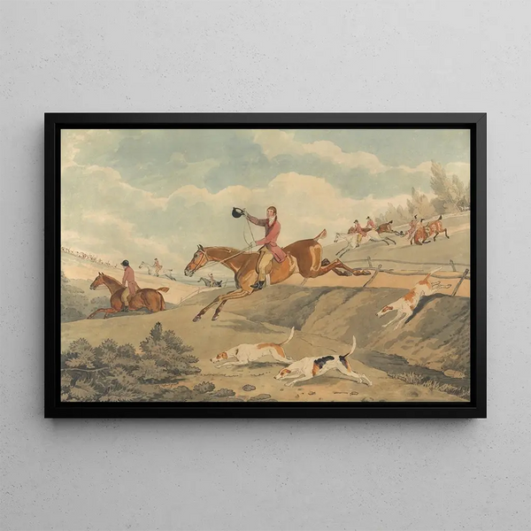 Fox Hunt in Full Chase - Edwin Cooper — framed artwork on a wall