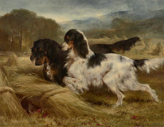 The First of September, an English tricolor and a Gordon setter with a partridge - Edwin Douglas — artwork view