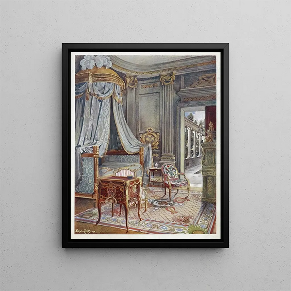 Lit à couronne sculpted and gilded, draped, Louis XVI style - Edwin Foley — framed artwork on a wall