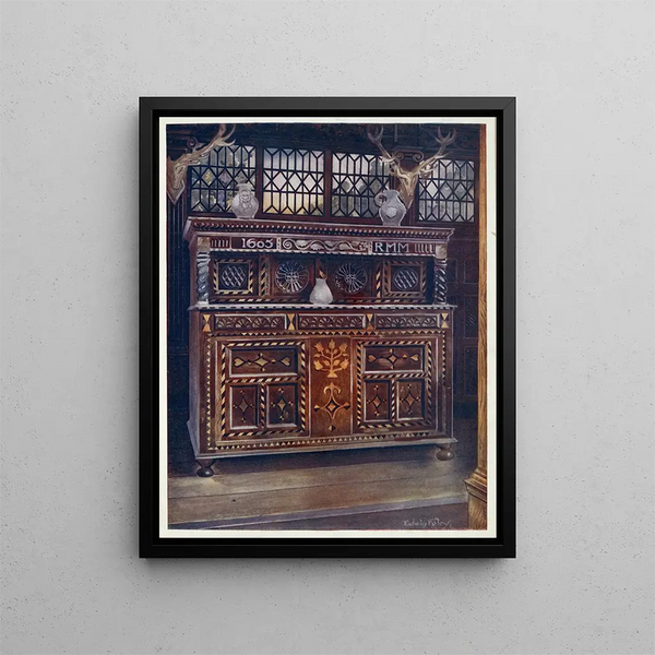 Chêne sculpté et incrusté - Edwin Foley — framed artwork on a wall