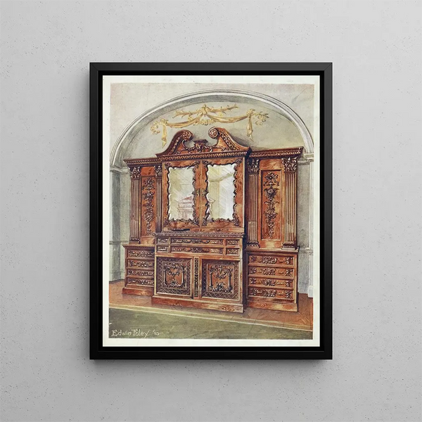 Chippendale-style carved mahogany closed bookcase painting - Edwin Foley — framed artwork on a wall
