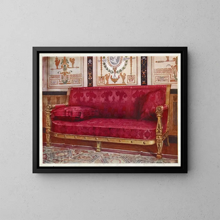 Canapé en bois doré recouvert de brocart de Lyon rose - Edwin Foley — framed artwork on a wall
