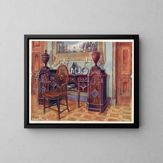Buffet en acajou sculpté et chaise à dossier ovale - Edwin Foley — framed artwork on a wall