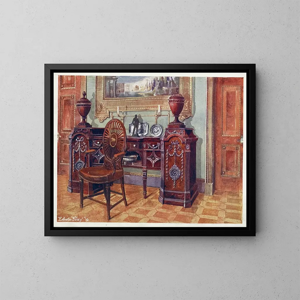 Buffet en acajou sculpté et chaise à dossier ovale - Edwin Foley — framed artwork on a wall