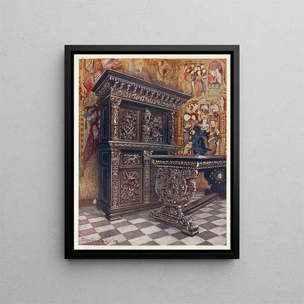 Chêne sculpted cabinet painting - Edwin Foley — framed artwork on a wall