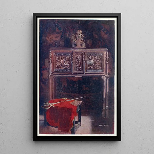 Louis XII carved oak sideboard painting at the Cluny Museum, Paris - Edwin Foley — framed artwork on a wall