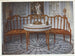 Satin-upholstered armchair with sculpted backrest, painted and gilded table - Edwin Foley — artwork view
