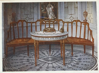 Satin-upholstered armchair with sculpted backrest, painted and gilded table - Edwin Foley — artwork view