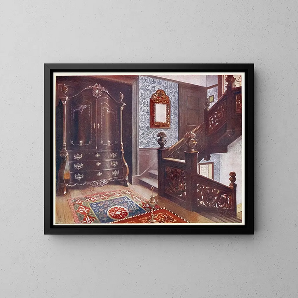 Wardrobe in carved walnut with chiseled mounts - Edwin Foley — framed artwork on a wall
