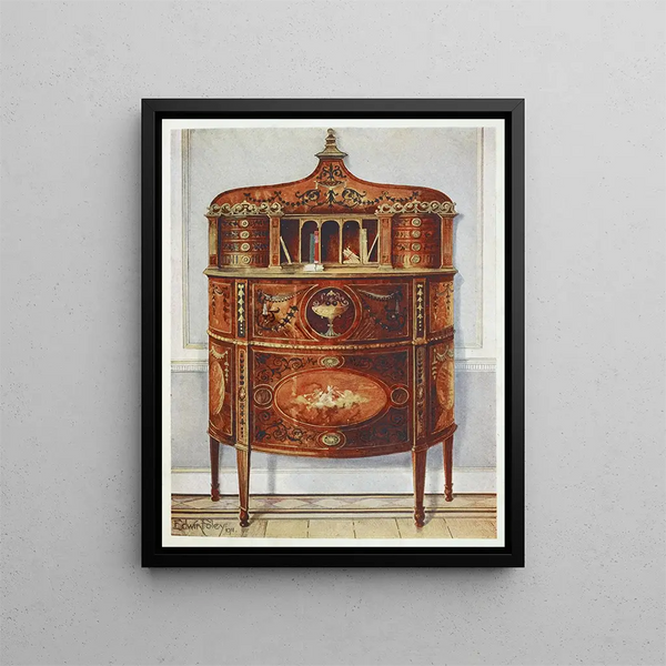 Satin-finished and painted wooden office painting, mounted in gilded bronze - Edwin Foley — framed artwork on a wall