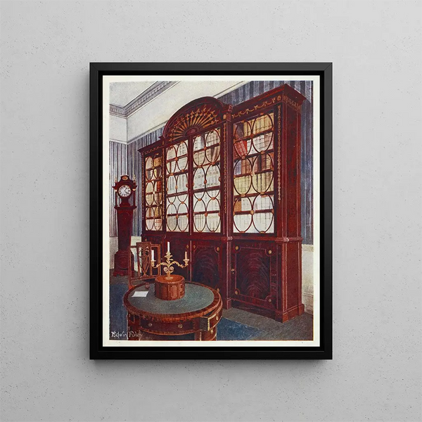 Bibliothèque à façade en acajou incrustée Table centrale à piédestal en acajou - Edwin Foley — framed artwork on a wall